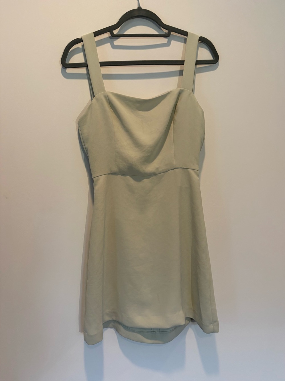 Aritzia Pale Sage Mini Dress with Square Neck and Wide Straps